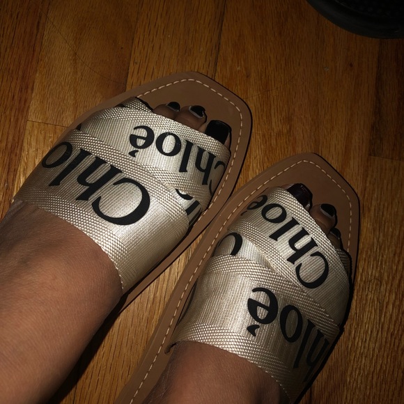 woody flat logo ribbon slide sandals